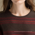 Mongólia China Fornecedor Colar redondo Cor do café Feminino Cashmere Striped Sweater